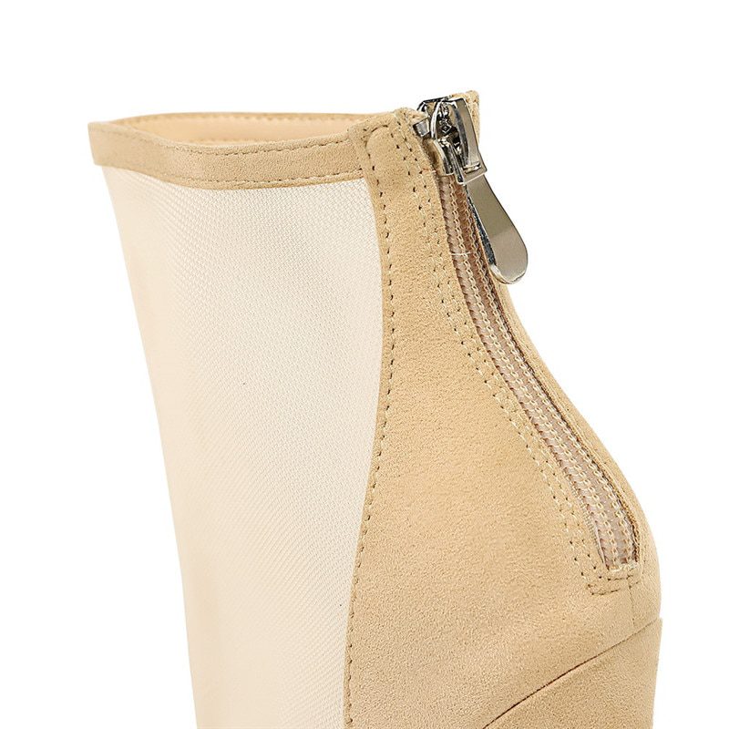 Eilyken Spring Autumn New Sexy Mesh Ankle Boots Women Pointed Toe Stiletto Heels Fashion Zip Ladies Party Shoes Size 34-40