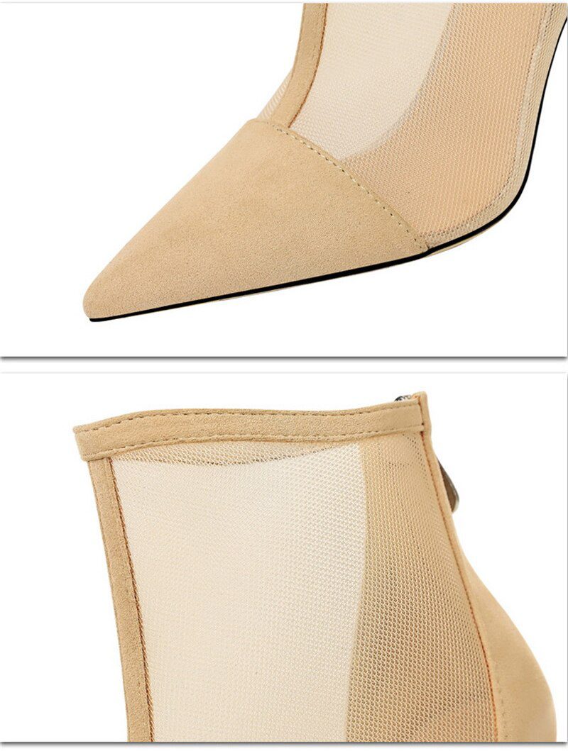 Eilyken Spring Autumn New Sexy Mesh Ankle Boots Women Pointed Toe Stiletto Heels Fashion Zip Ladies Party Shoes Size 34-40