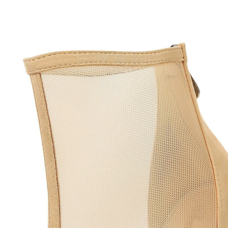Eilyken Spring Autumn New Sexy Mesh Ankle Boots Women Pointed Toe Stiletto Heels Fashion Zip Ladies Party Shoes Size 34-40