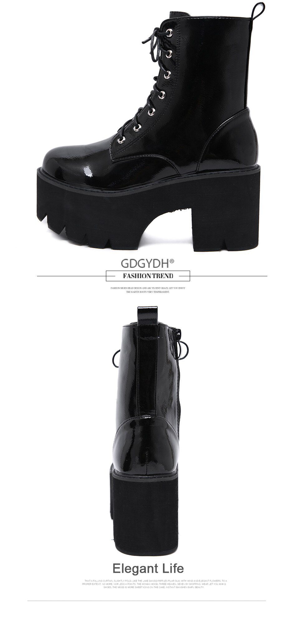 Gdgydh Woman Lace Autumn Boots Womens Ladies Chunky Wedge Platform Black Patent Leather Ankle Boots Punk Goth New Arrival 2021