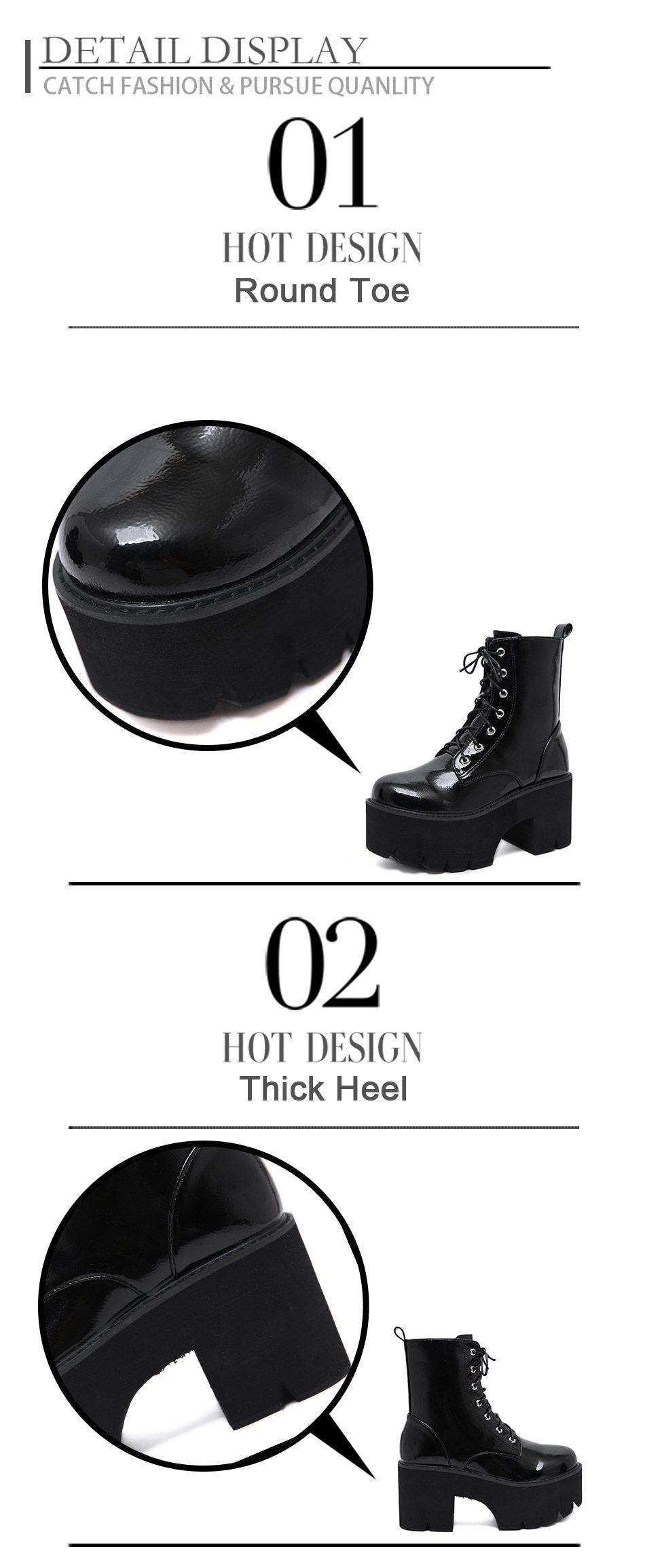 Gdgydh Woman Lace Autumn Boots Womens Ladies Chunky Wedge Platform Black Patent Leather Ankle Boots Punk Goth New Arrival 2021