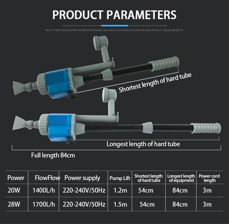20/28W Electric Aquarium Fish Tank Water Change Pump Aquarium Cleaning Tool Water Changer Gravel Cleaner Siphon Filter Pump