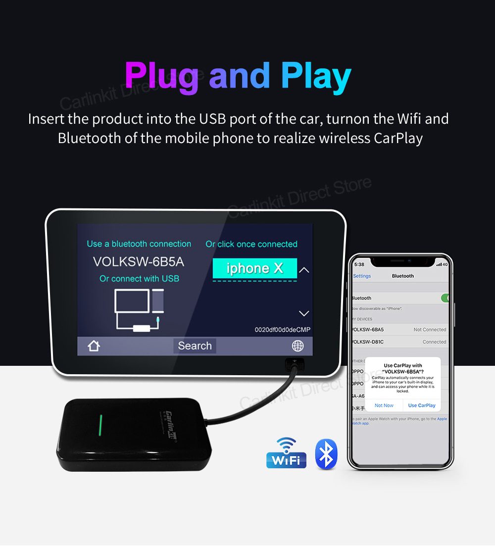 Carlinkit 2.0 Wireless CarPlay Dongle IOS 14 Adapter for Audi Benz Mazda Porsche Volkswagen Volvo Ford Citroen Honda Nissan Opel