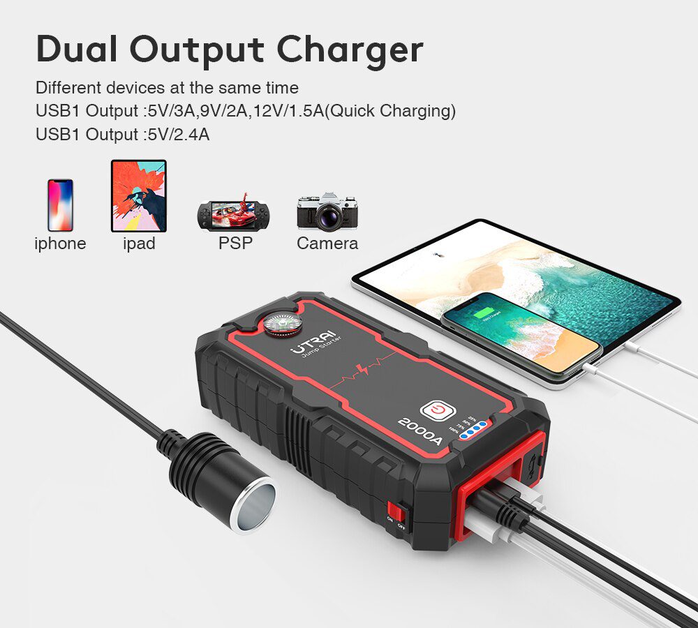UTRAI Car Jump Starter Power Bank 16000/22000mAh 12V Starting Device Portable Emergency Car Booster Auto Car Battery Charger Gas