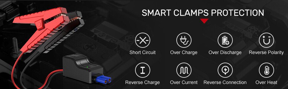 YABER 2500A 23800mAh Car Jump Starter 10W wireless charger Car Battery Power Bank with LCD Screen LED Flashlight Safety Hammer