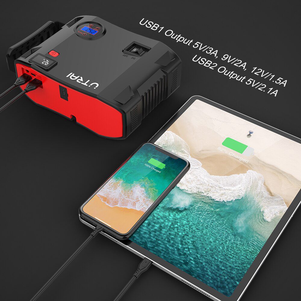 UTRAI 4 IN 1 Car Jump Starter Power Bank 24000mah 2000A with air compressor Portable Emergency 12V Booster Car battery charger UTRAI 4 IN 1 Car Jump Starter Power Bank 24000mah 2000A with air compressor Portable Emergency 12V Booster Car battery charger