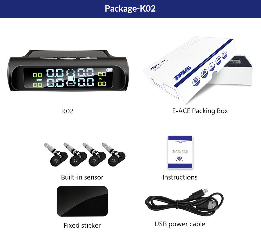 E-ACE Solar Power TPMS Car Tire Pressure Alarm Monitor System Auto Security Alarm Systems Tyre Pressure Temperature Warning E-ACE Solar Power TPMS Car Tire Pressure Alarm Monitor System Auto Security Alarm Systems Tyre Pressure Temperature Warning
