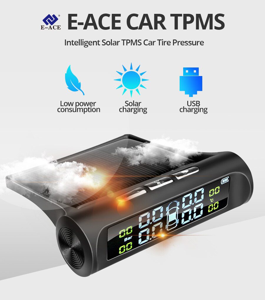 E-ACE Solar Power TPMS Car Tire Pressure Alarm Monitor System Auto Security Alarm Systems Tyre Pressure Temperature Warning E-ACE Solar Power TPMS Car Tire Pressure Alarm Monitor System Auto Security Alarm Systems Tyre Pressure Temperature Warning