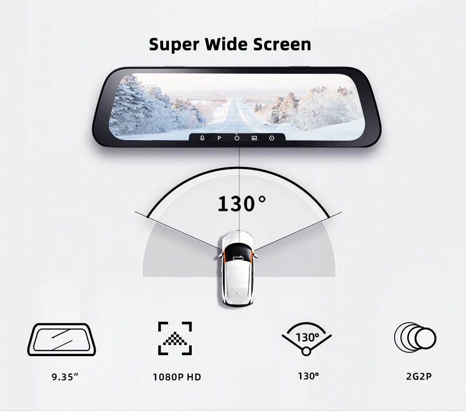 2020 New 9.35 Inch Full Screen 70mai Rearview Dash Cam Wide 1080P Auto Cam 130FOV 70mai Mirror Car Recorder Stream Media Car DVR