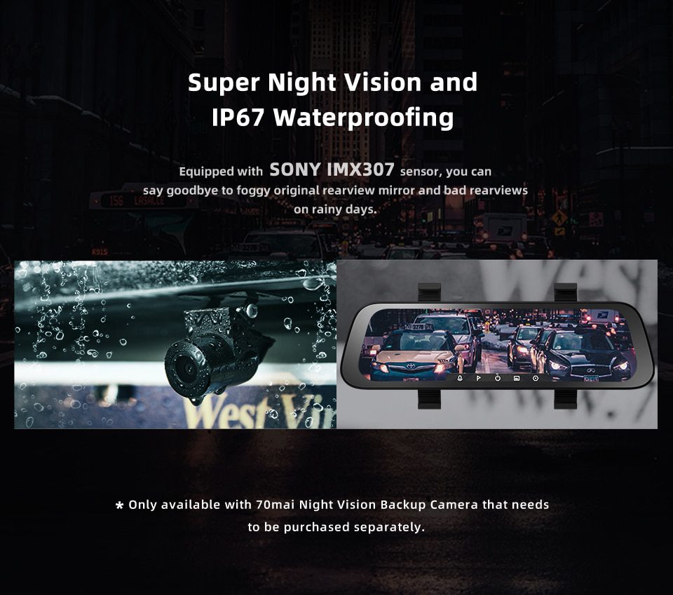 2020 New 9.35 Inch Full Screen 70mai Rearview Dash Cam Wide 1080P Auto Cam 130FOV 70mai Mirror Car Recorder Stream Media Car DVR