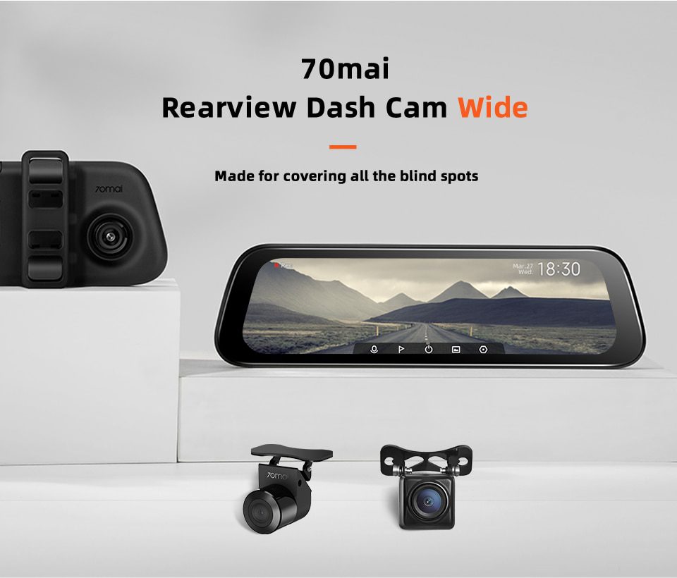 2020 New 9.35 Inch Full Screen 70mai Rearview Dash Cam Wide 1080P Auto Cam 130FOV 70mai Mirror Car Recorder Stream Media Car DVR