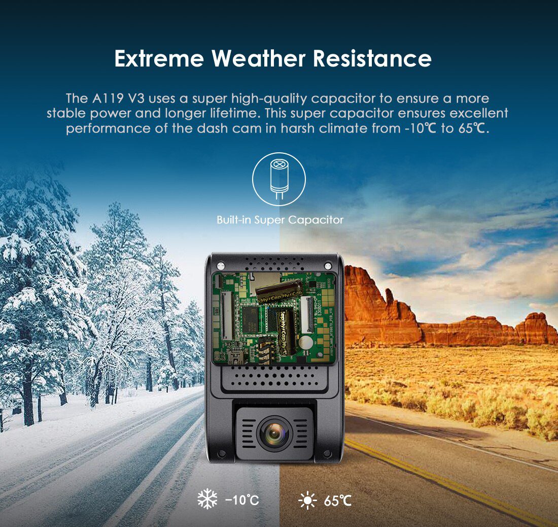 VIOFO A119 V3 2K 60fps Car Dash Cam Super Night Vision Quad HD 2560 * 1600P Car DVR with Parking Mode G-sensor optional GPS