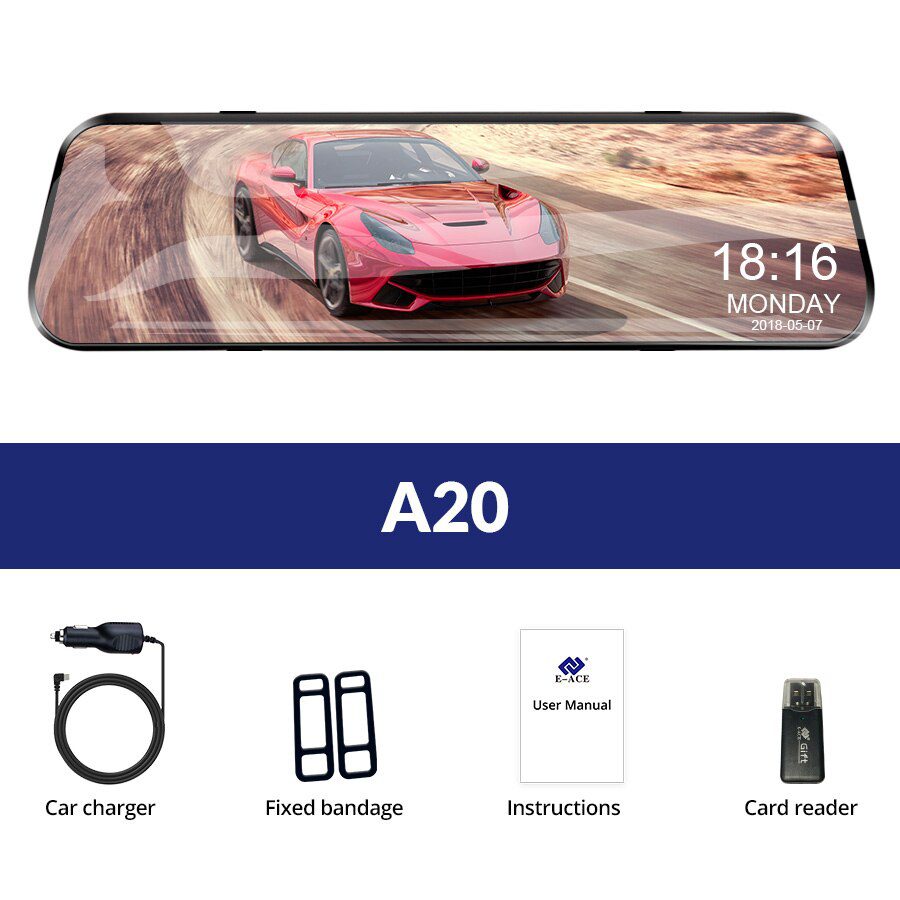 E-ACE Car Dvr 10 Inch Touch Screen Video Recorder Auto Registrar Stream Mirror Support RearView Camera night vision dash cam