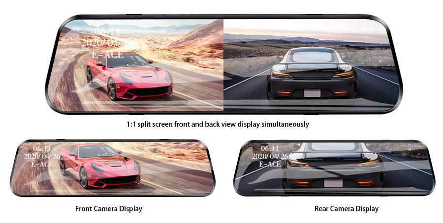 E-ACE Car Dvr 10 Inch Touch Screen Video Recorder Auto Registrar Stream Mirror Support RearView Camera night vision dash cam