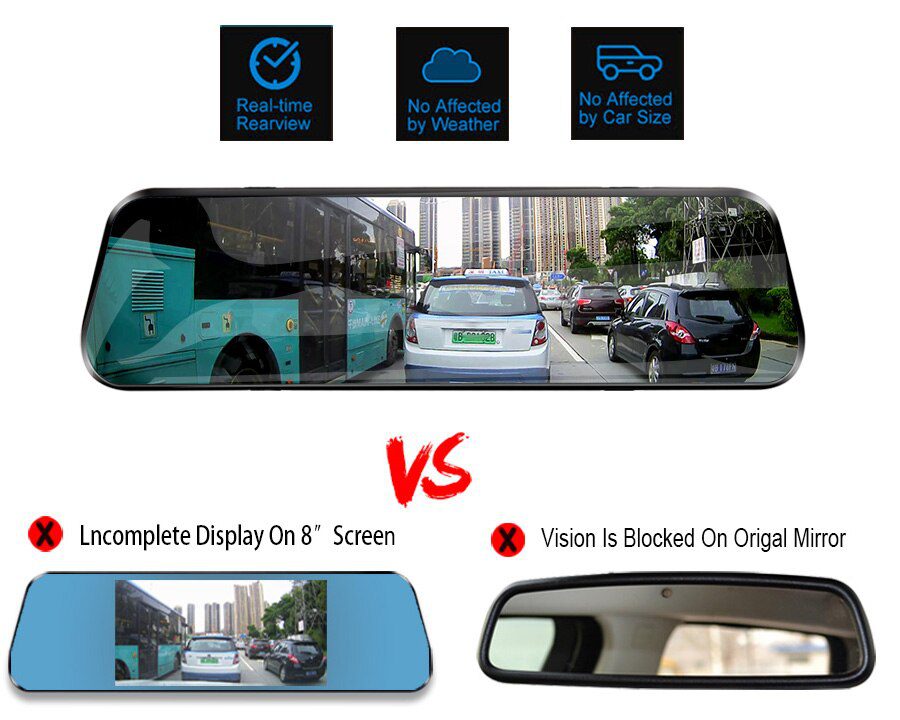 E-ACE Car Dvr 10 Inch Touch Screen Video Recorder Auto Registrar Stream Mirror Support RearView Camera night vision dash cam