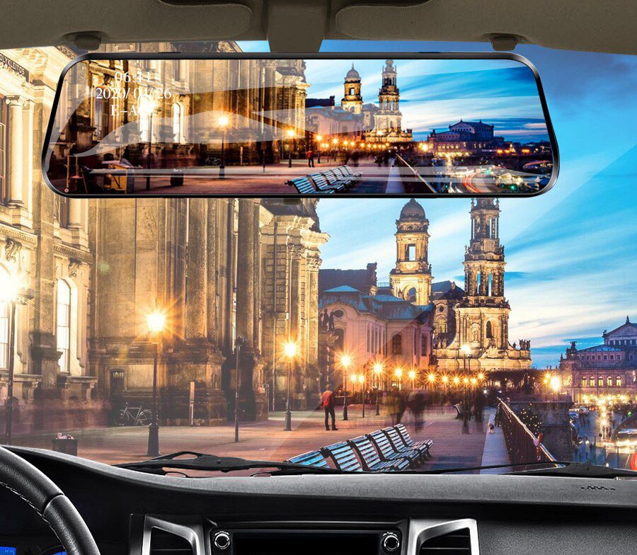 E-ACE Car Dvr 10 Inch Touch Screen Video Recorder Auto Registrar Stream Mirror Support RearView Camera night vision dash cam