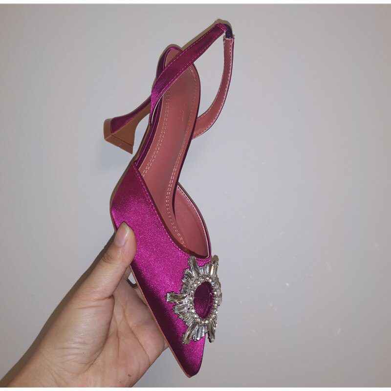 2021 Brand women Pumps luxury Crystal Slingback High heels Summer bride Shoes Comfortable triangle Heeled Party Wedding Shoes