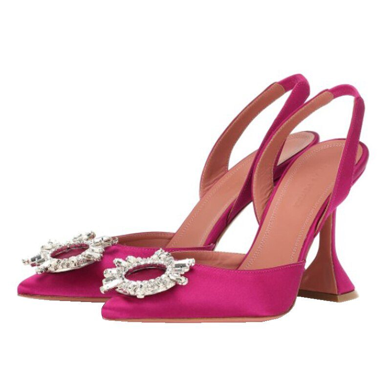 2021 Brand women Pumps luxury Crystal Slingback High heels Summer bride Shoes Comfortable triangle Heeled Party Wedding Shoes