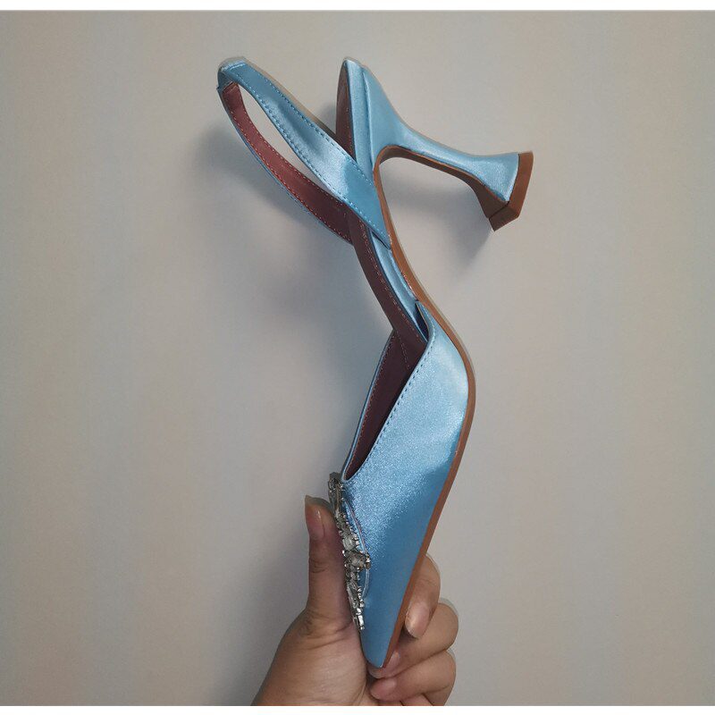 2021 Brand women Pumps luxury Crystal Slingback High heels Summer bride Shoes Comfortable triangle Heeled Party Wedding Shoes