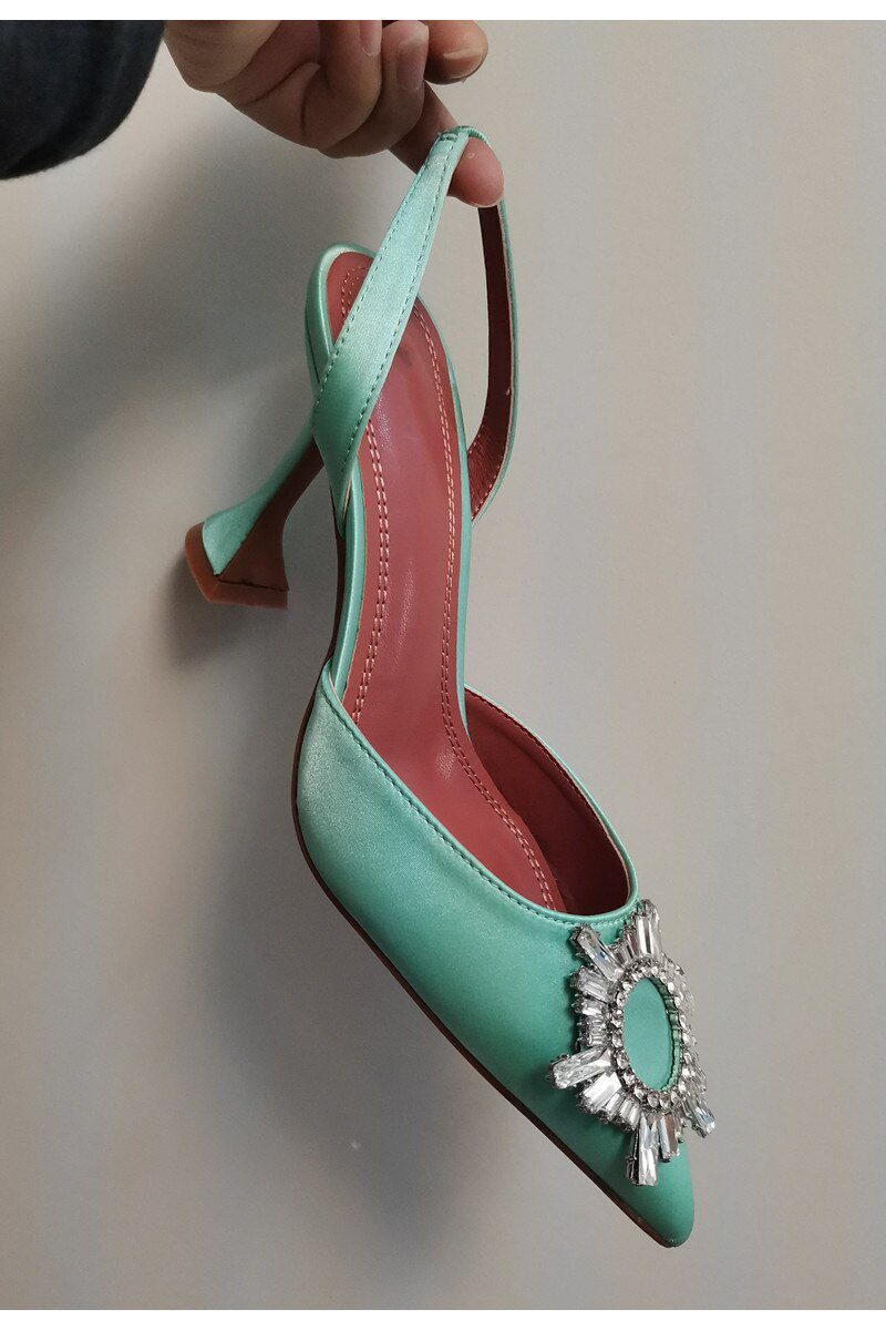 2021 Brand women Pumps luxury Crystal Slingback High heels Summer bride Shoes Comfortable triangle Heeled Party Wedding Shoes