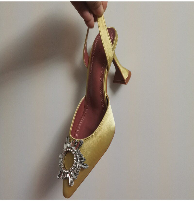 2021 Brand women Pumps luxury Crystal Slingback High heels Summer bride Shoes Comfortable triangle Heeled Party Wedding Shoes