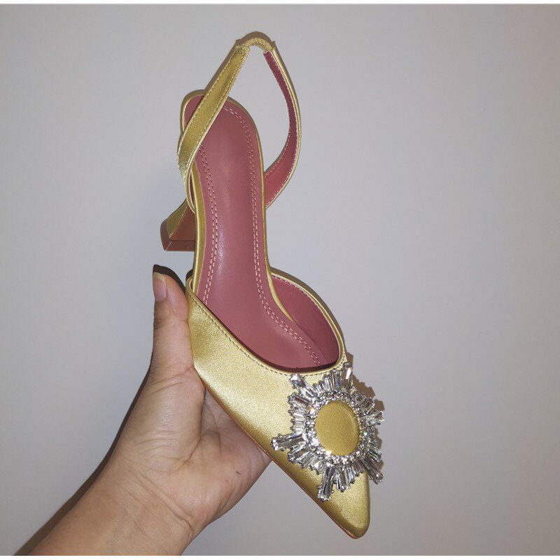 2021 Brand women Pumps luxury Crystal Slingback High heels Summer bride Shoes Comfortable triangle Heeled Party Wedding Shoes