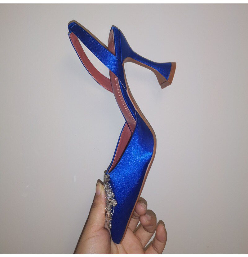 2021 Brand women Pumps luxury Crystal Slingback High heels Summer bride Shoes Comfortable triangle Heeled Party Wedding Shoes