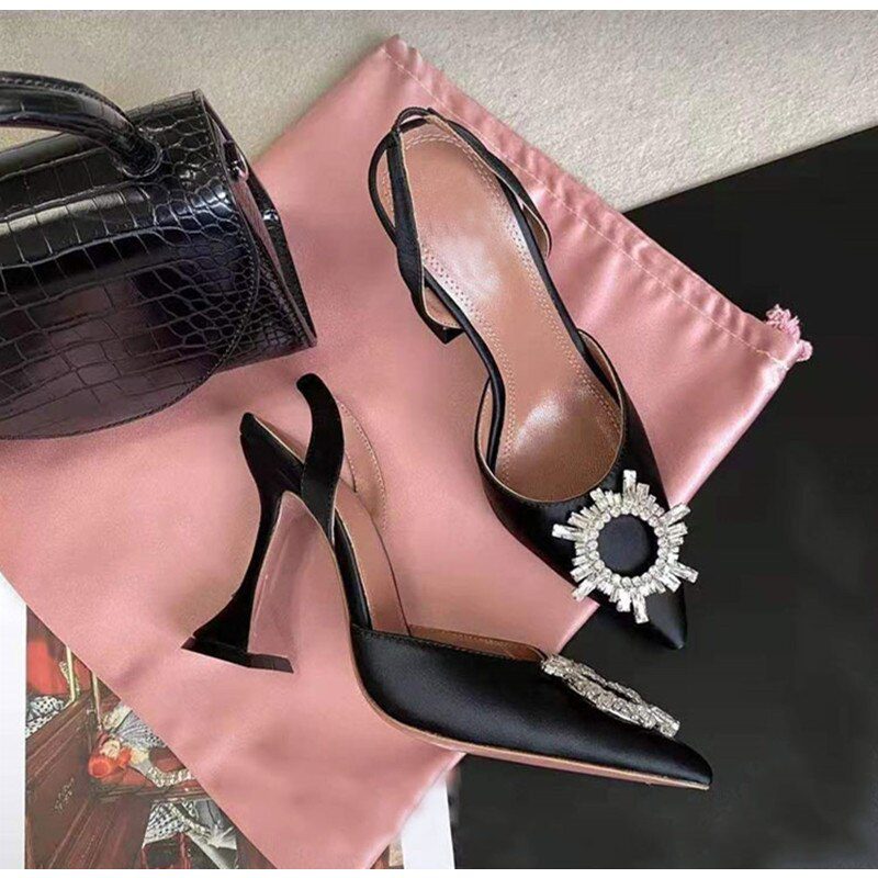 2021 Brand women Pumps luxury Crystal Slingback High heels Summer bride Shoes Comfortable triangle Heeled Party Wedding Shoes