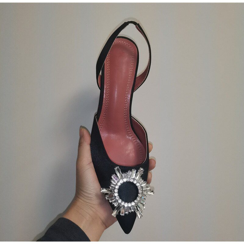 2021 Brand women Pumps luxury Crystal Slingback High heels Summer bride Shoes Comfortable triangle Heeled Party Wedding Shoes