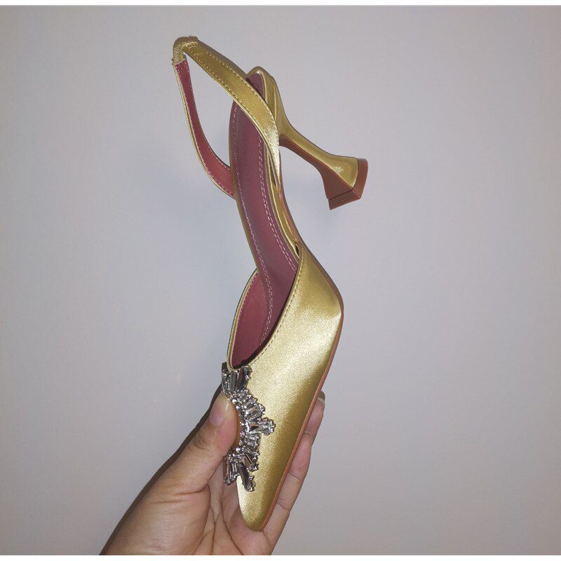 2021 Brand women Pumps luxury Crystal Slingback High heels Summer bride Shoes Comfortable triangle Heeled Party Wedding Shoes