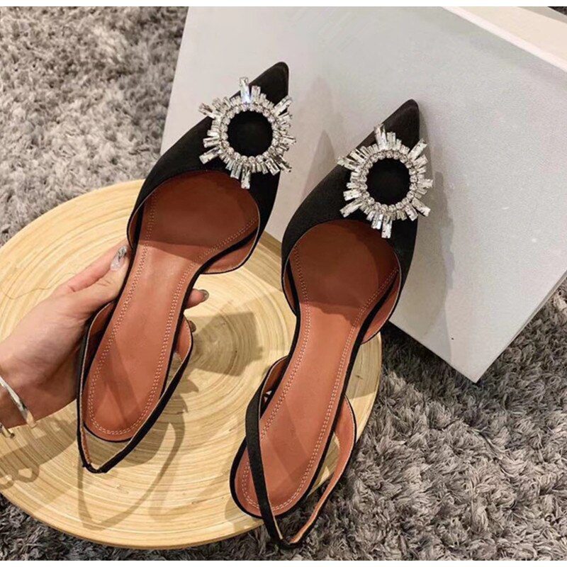 2021 Brand women Pumps luxury Crystal Slingback High heels Summer bride Shoes Comfortable triangle Heeled Party Wedding Shoes