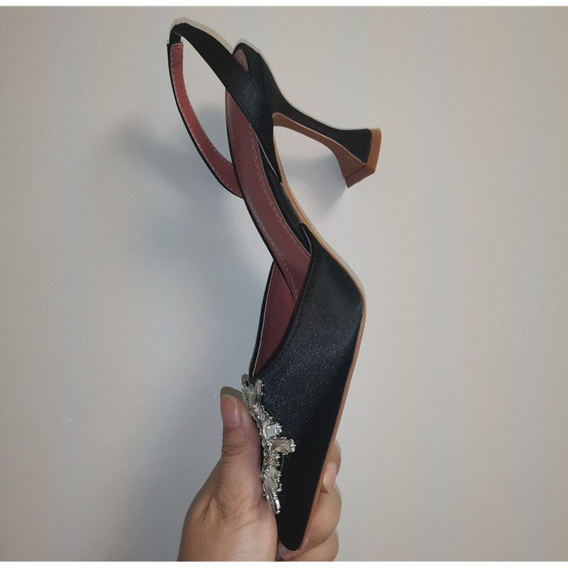 2021 Brand women Pumps luxury Crystal Slingback High heels Summer bride Shoes Comfortable triangle Heeled Party Wedding Shoes