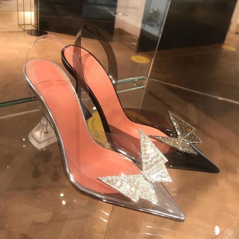 2021 Brand women Pumps luxury Crystal Slingback High heels Summer bride Shoes Comfortable triangle Heeled Party Wedding Shoes