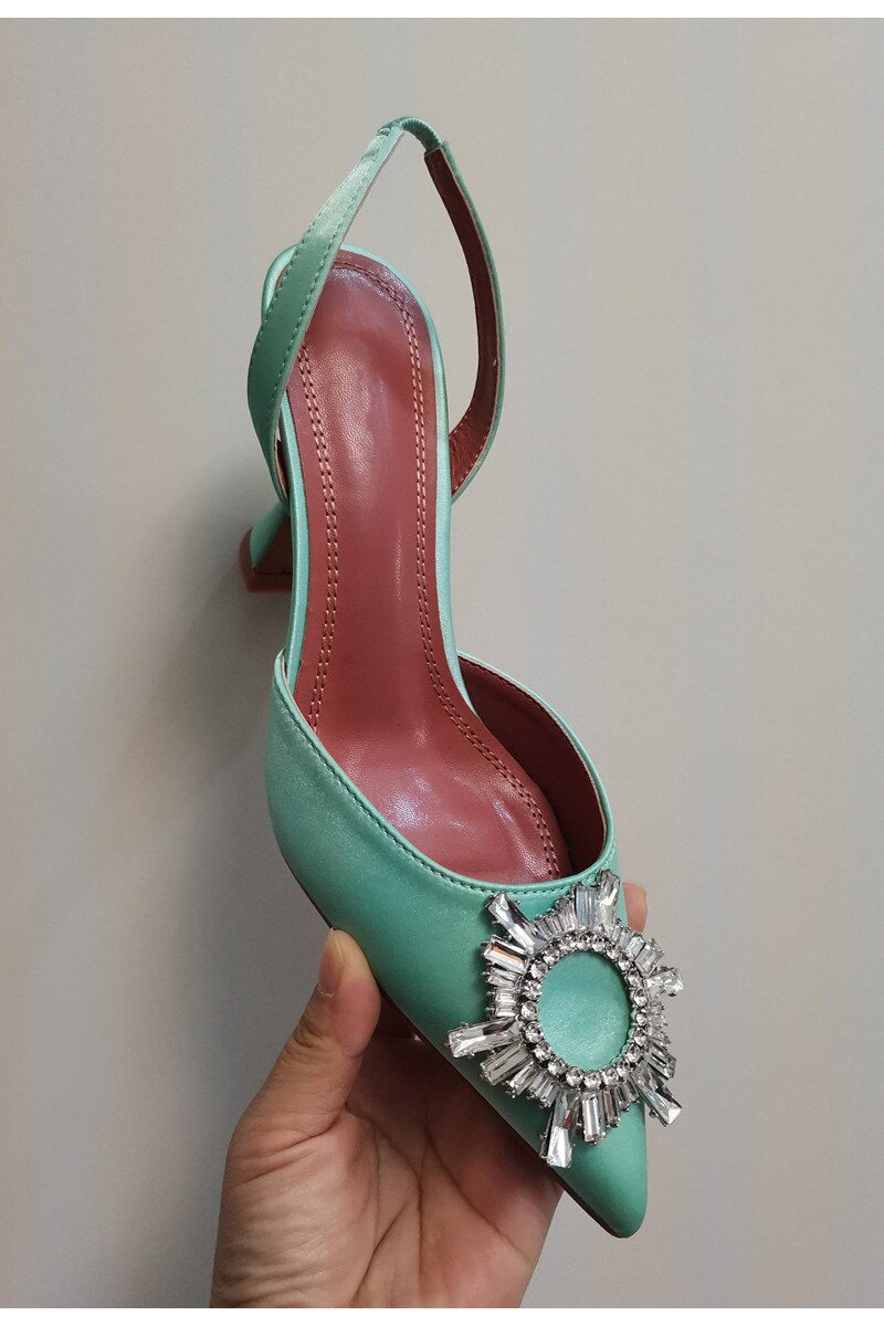 2021 Brand women Pumps luxury Crystal Slingback High heels Summer bride Shoes Comfortable triangle Heeled Party Wedding Shoes