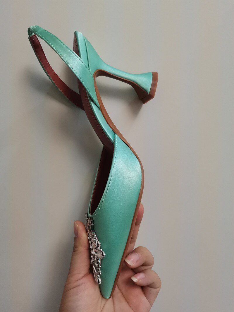 2021 Brand women Pumps luxury Crystal Slingback High heels Summer bride Shoes Comfortable triangle Heeled Party Wedding Shoes