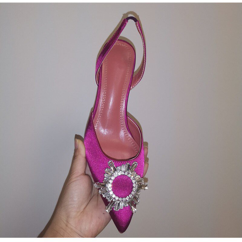 2021 Brand women Pumps luxury Crystal Slingback High heels Summer bride Shoes Comfortable triangle Heeled Party Wedding Shoes