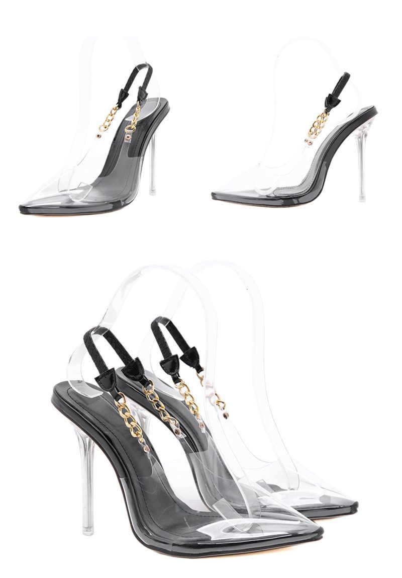 Eilyken Transparent Pumps Women Sexy Pointed Toe Chain Design Crystal Heel Ladies Shoes Stiletto High Heels Wedding Dress Shoes