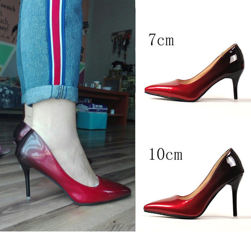Aphixta Pointed Toe Women Thin Heel Shoes 10cm Heels Pointed Toe Patent Leather Wedding Party Shoes Woman Big Size 48