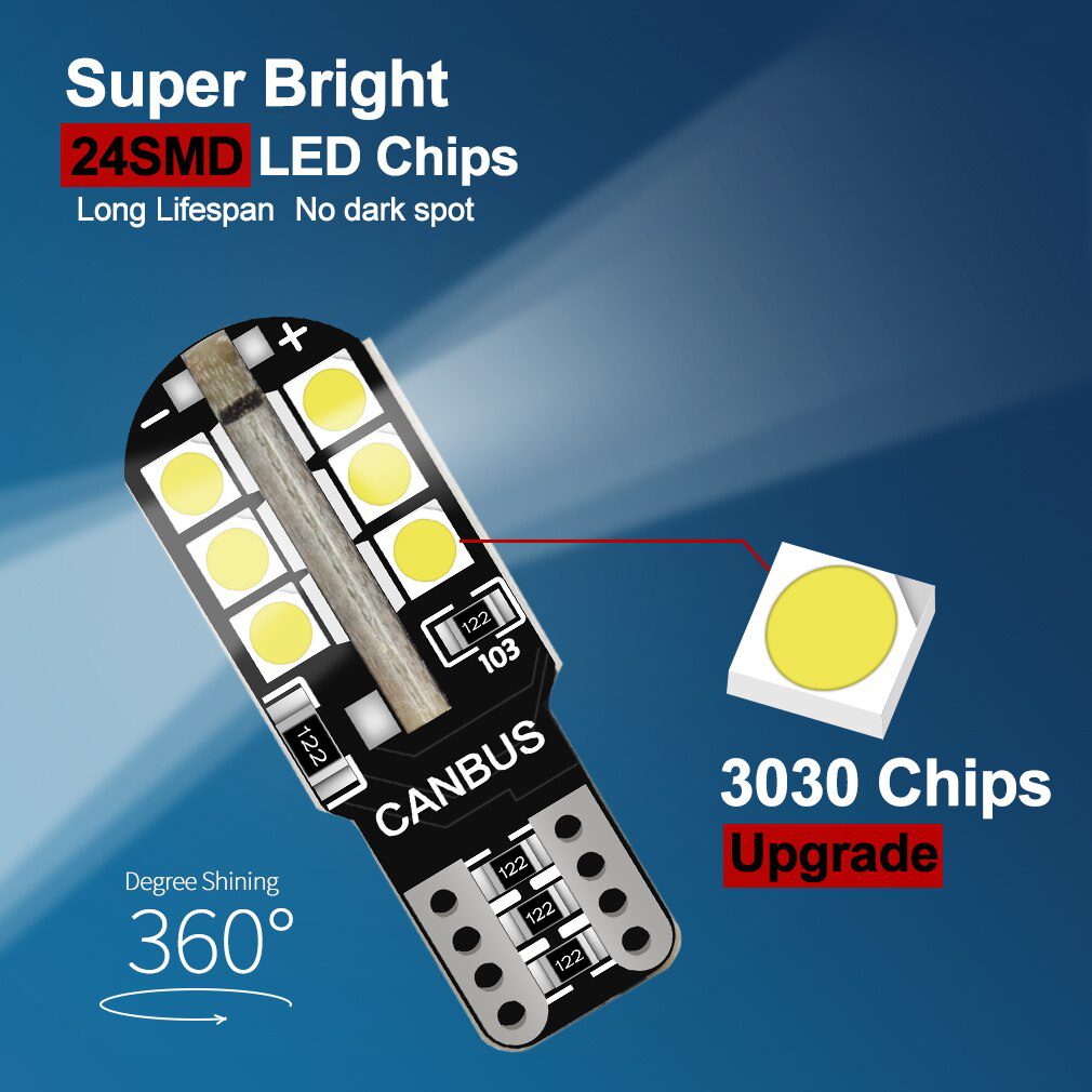 6Pcs W5W LED T10 Led Canbus 168 194 LED Bulb 24SMD Car Side Marker Light License Plate Lamp White Blue Yellow Red Pink 12V 6000K 6Pcs W5W LED T10 Led Canbus 168 194 LED Bulb 24SMD Car Side Marker Light License Plate Lamp White Blue Yellow Red Pink 12V 6000K