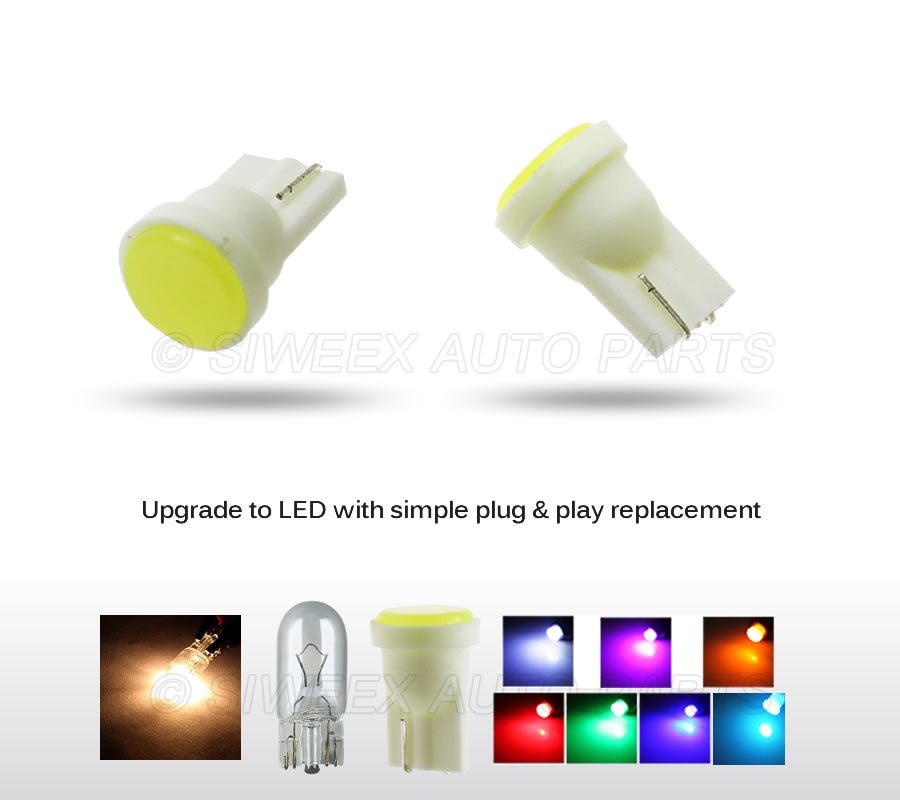 10pcs T10 COB W5W Car Interior LED Wedge Door Instrument Side Bulb License Plate Lamp Car Light 7-Colors Source DC 12V