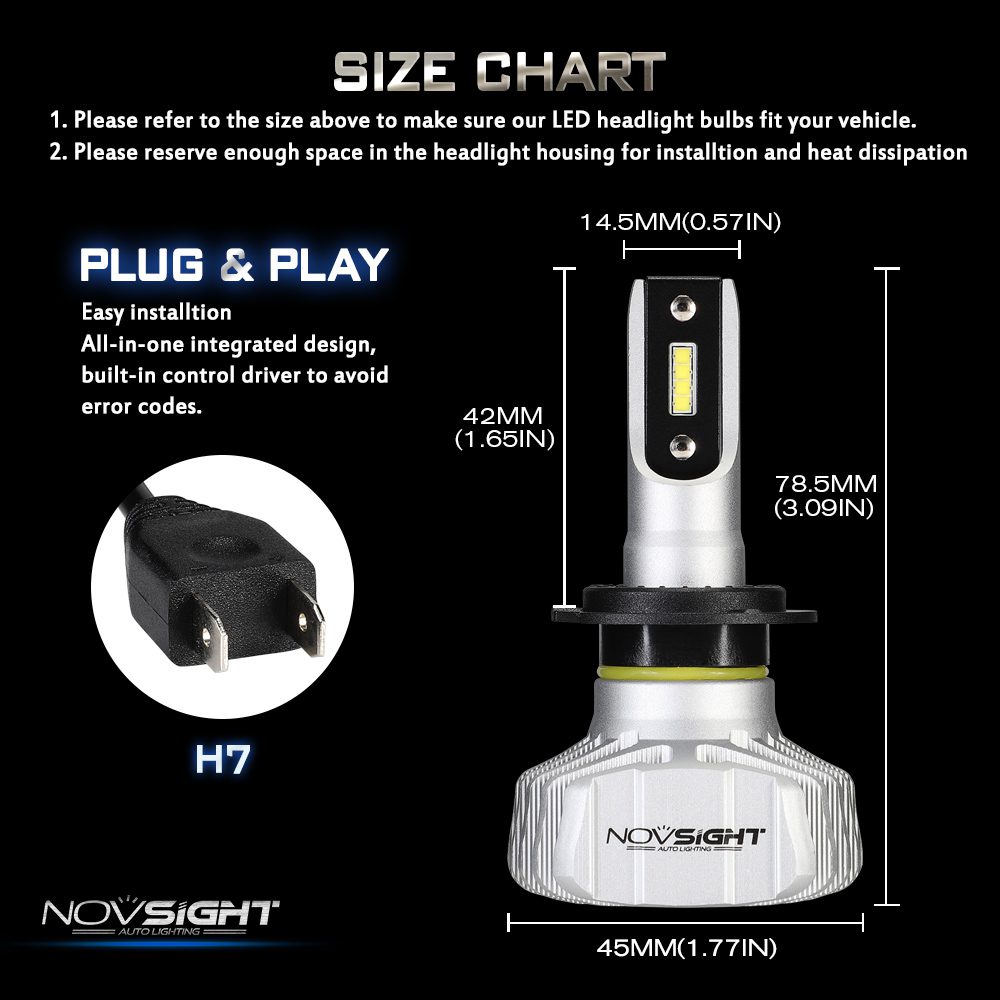 NOVSIGHT Car Headlight H4 Hi/Lo Beam LED H7 H1 H3 H8 H9 H11 H13 9005 9006 9007 50W 10000lm 6500K Auto Headlamp Fog Light Bulbs