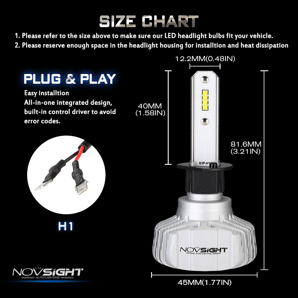 NOVSIGHT Car Headlight H4 Hi/Lo Beam LED H7 H1 H3 H8 H9 H11 H13 9005 9006 9007 50W 10000lm 6500K Auto Headlamp Fog Light Bulbs