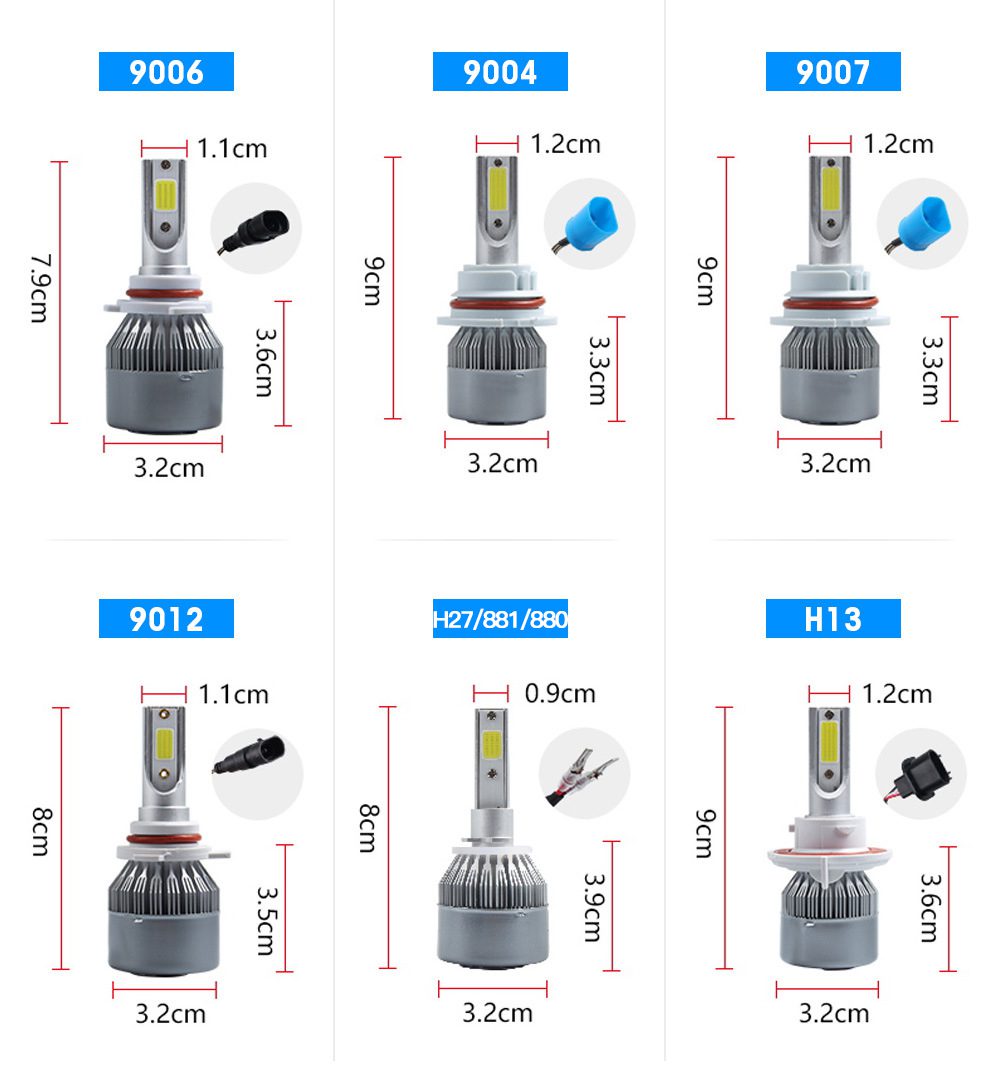 2PCS C6 led Car Headlight H7 LED H4 Bulb H8 H1 H3 H11 HB3 9005 HB4 9006 9007 Auto Lamps Fog Lights 3000K 6000K 8000K wholesale