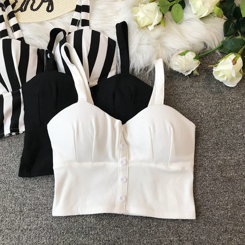 gkfnmt Plus Size 3XL Crop Top Women Camis Halter Top Woman Camisole 2021 Summer Sleeveless Sexy Low Chest Button Back Elastic