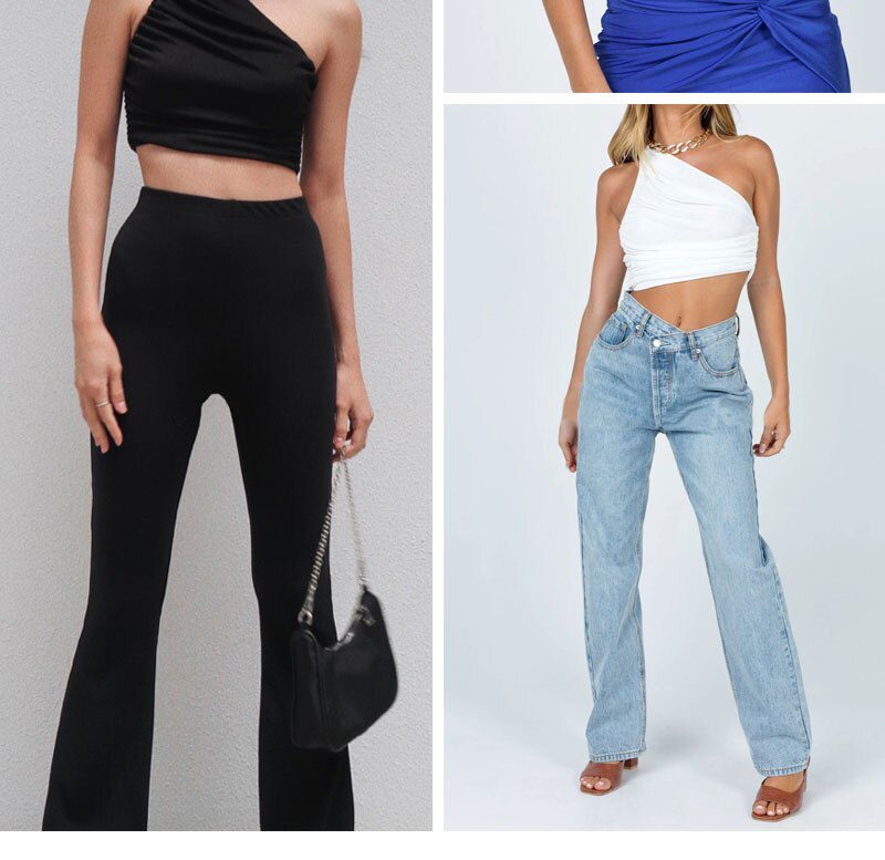 One Shoulder Crop Top Women Sexy Sleeveless Ruched Tank Top Summer White Black Blue Orange Plain Short Tanks Camis