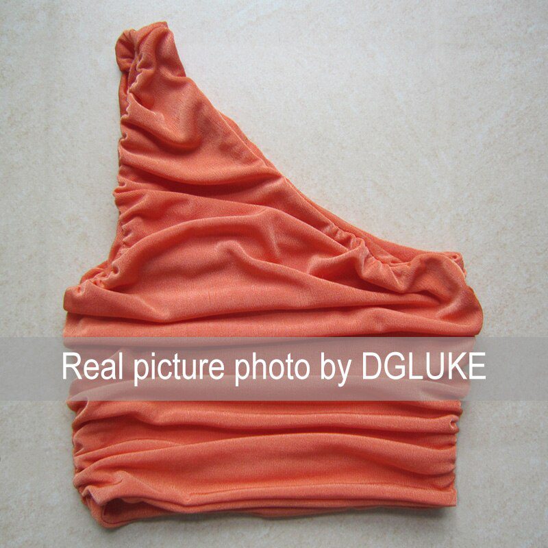 One Shoulder Crop Top Women Sexy Sleeveless Ruched Tank Top Summer White Black Blue Orange Plain Short Tanks Camis