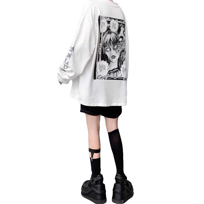 NiceMix Cartoon Horror Graphic T-shirt Women Character Print Loose Punk Japanese T Shirts Pullover Top Harajuku Street Tees