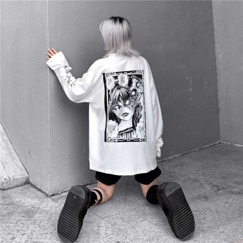 NiceMix Cartoon Horror Graphic T-shirt Women Character Print Loose Punk Japanese T Shirts Pullover Top Harajuku Street Tees