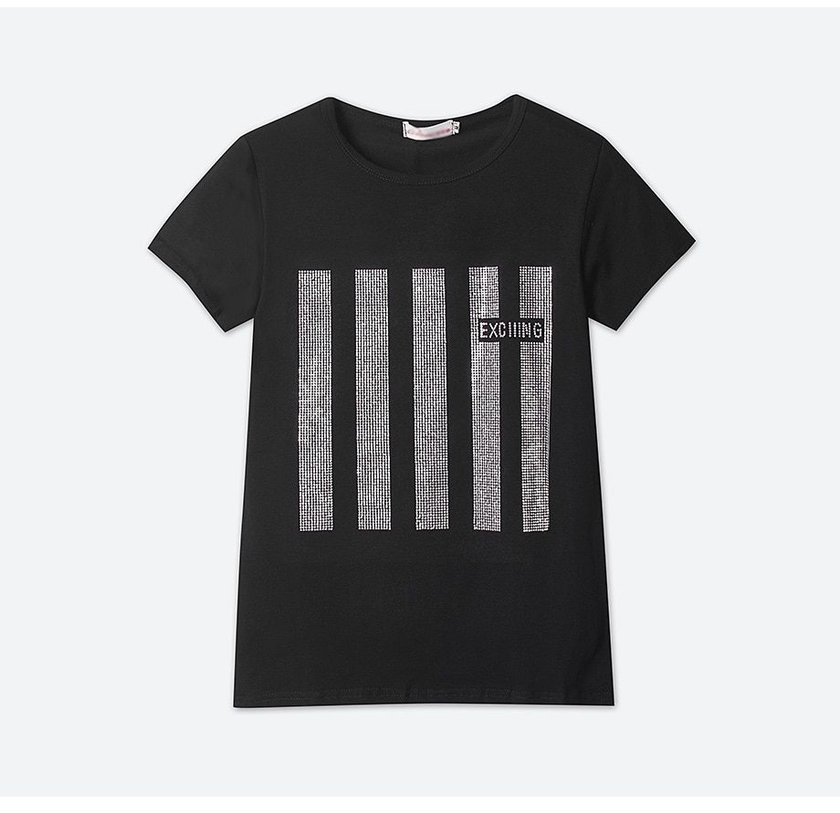 Short sleeve T-shirt women Summer clothes New 2021 fashion Hot drilling printing loose cotton Bottoming shirt Pullovers female