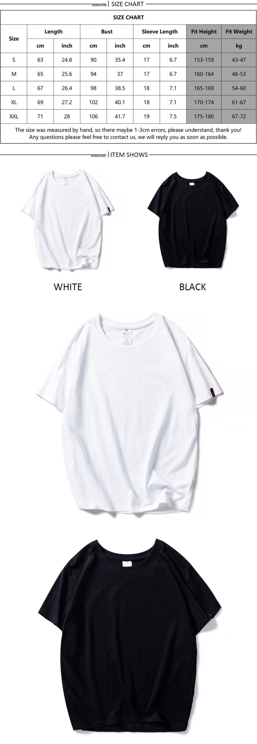MOINWATER New Women Black White Tshirts Lady Solid Cotton Tees Short Sleeve T shirts Female Summer Tops for Woman MT1901